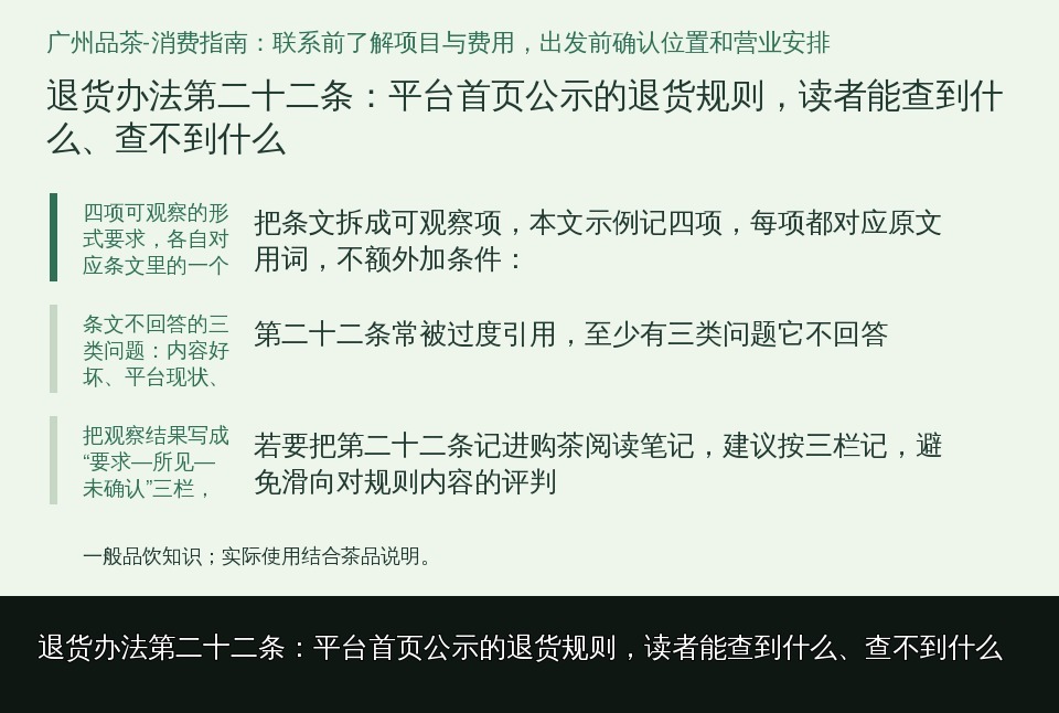 退货办法第二十二条：平台首页公示的退货规则，读者能查到什么、查不到什么的知识要点示意图
